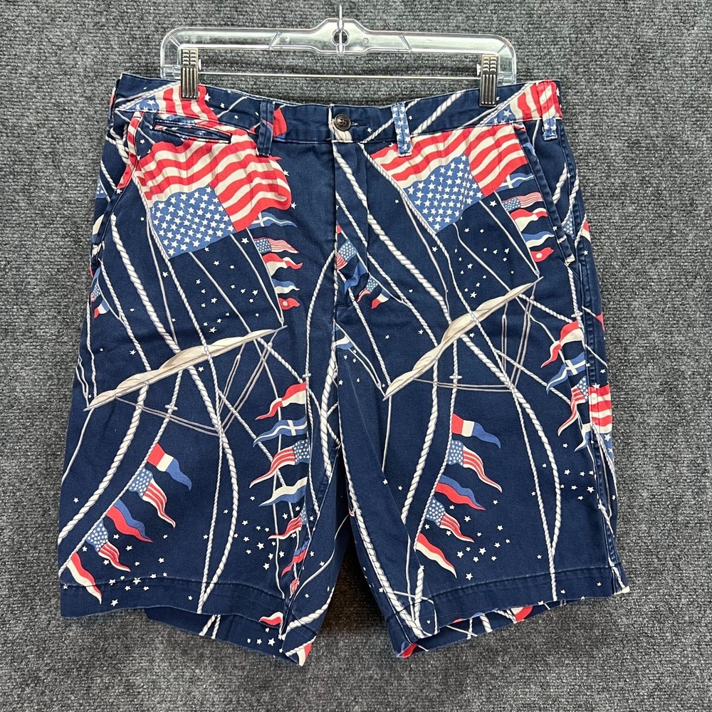 Polo Ralph Lauren Nautical Flag Rope USA Print Relaxed Fit Navy Chino Shorts 34